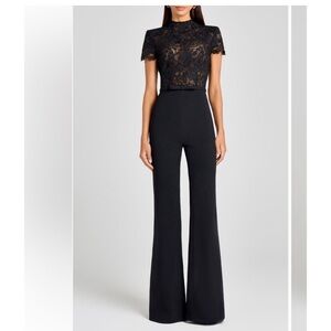Nadine Merabi Harriet Short Sleeve Black Lace Wide Leg Jumpsuit Size